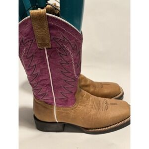 Shyanne Brown Purple Leather Square Toe CowboyBoots BBWP12 Women's Size 7.5 M